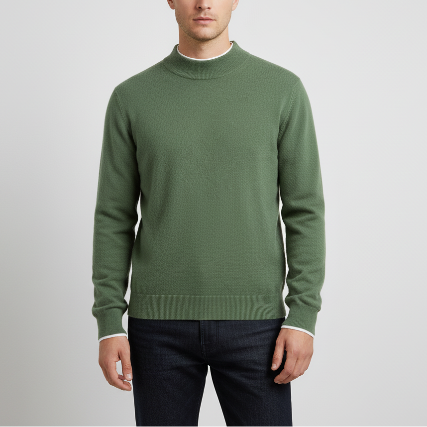 Herren-Wollpullover mit Rollkragen & Flachstrickkonstruktion