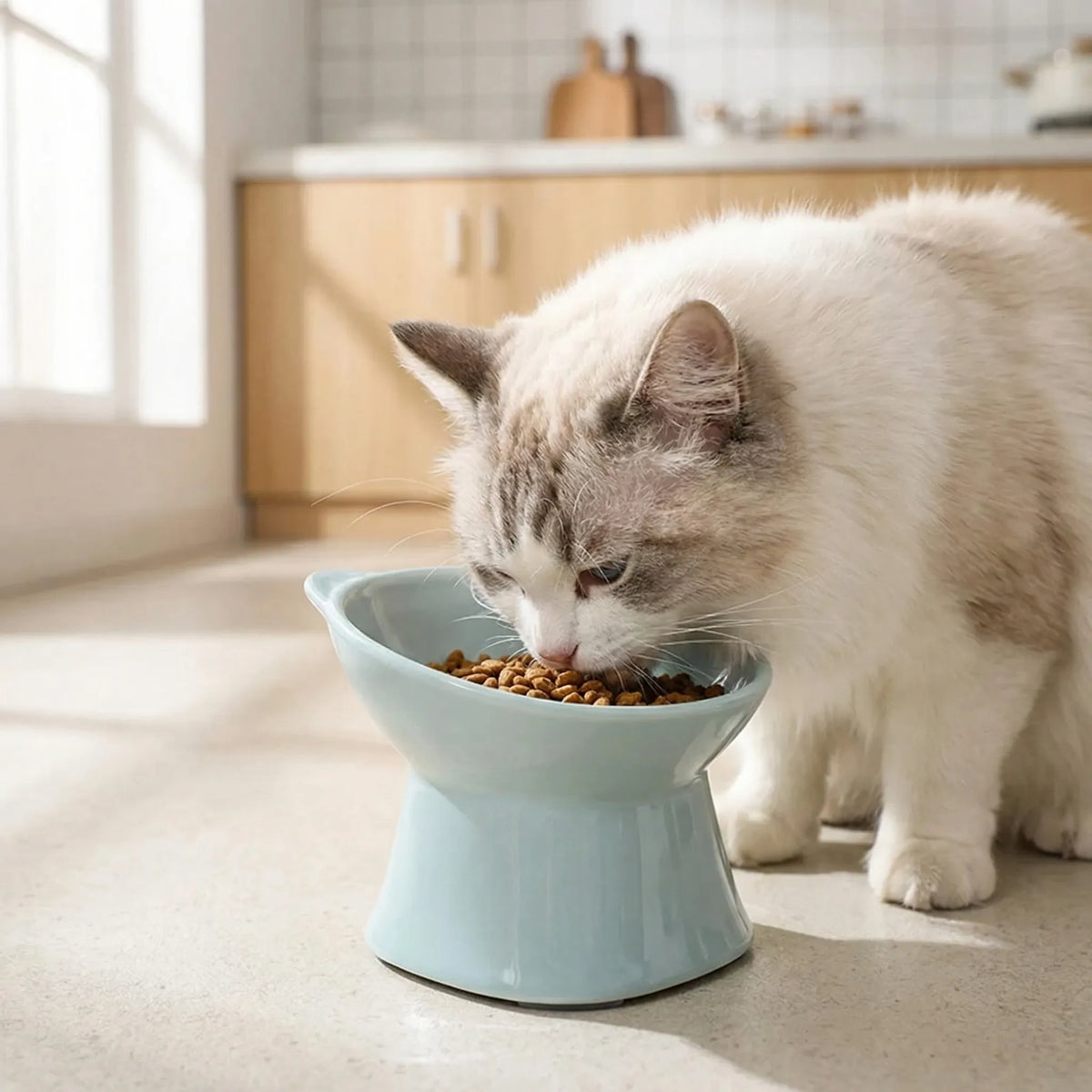 Erhöhter Katzenfutternapf mit hohen Beinen, kippsicher, nordisches Design