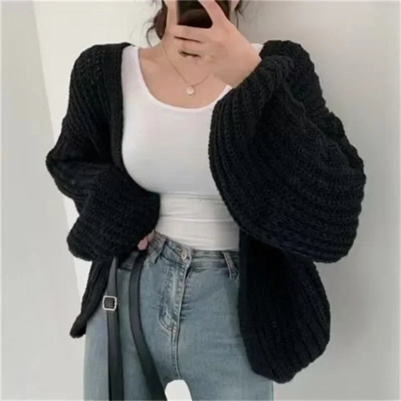 Kurze Poncho-Strickjacke Damen strukturiert entspannt