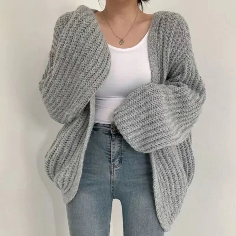 Kurze Poncho-Strickjacke Damen strukturiert entspannt
