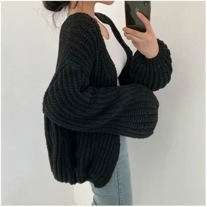 Kurze Poncho-Strickjacke Damen strukturiert entspannt
