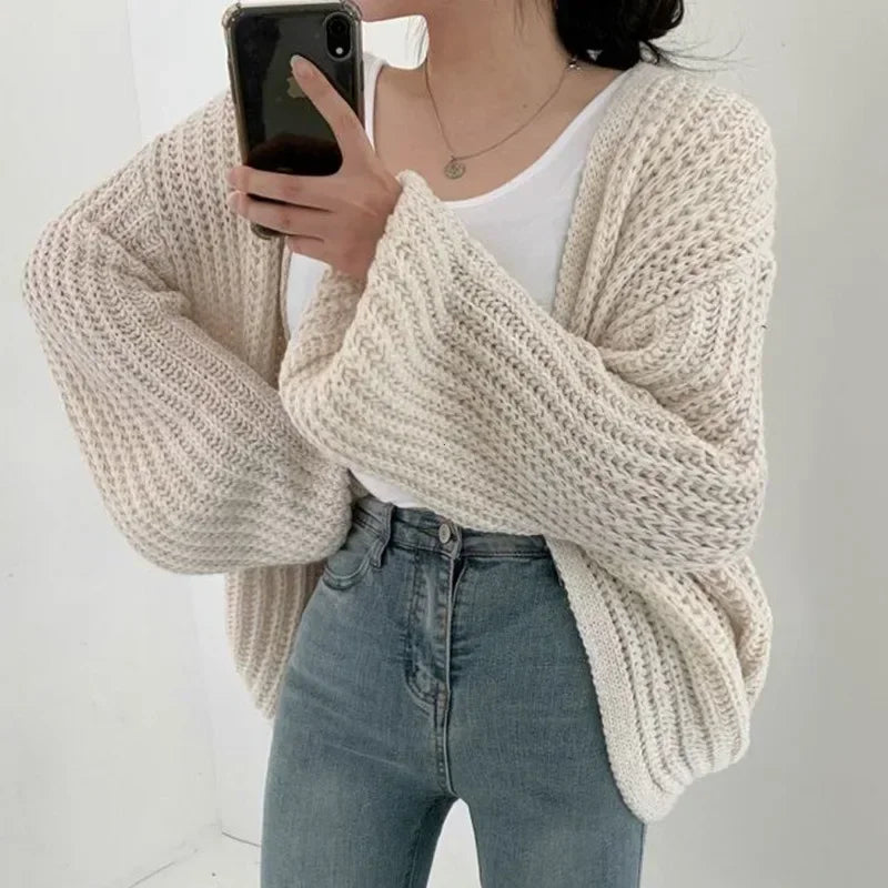 Kurze Poncho-Strickjacke Damen strukturiert entspannt