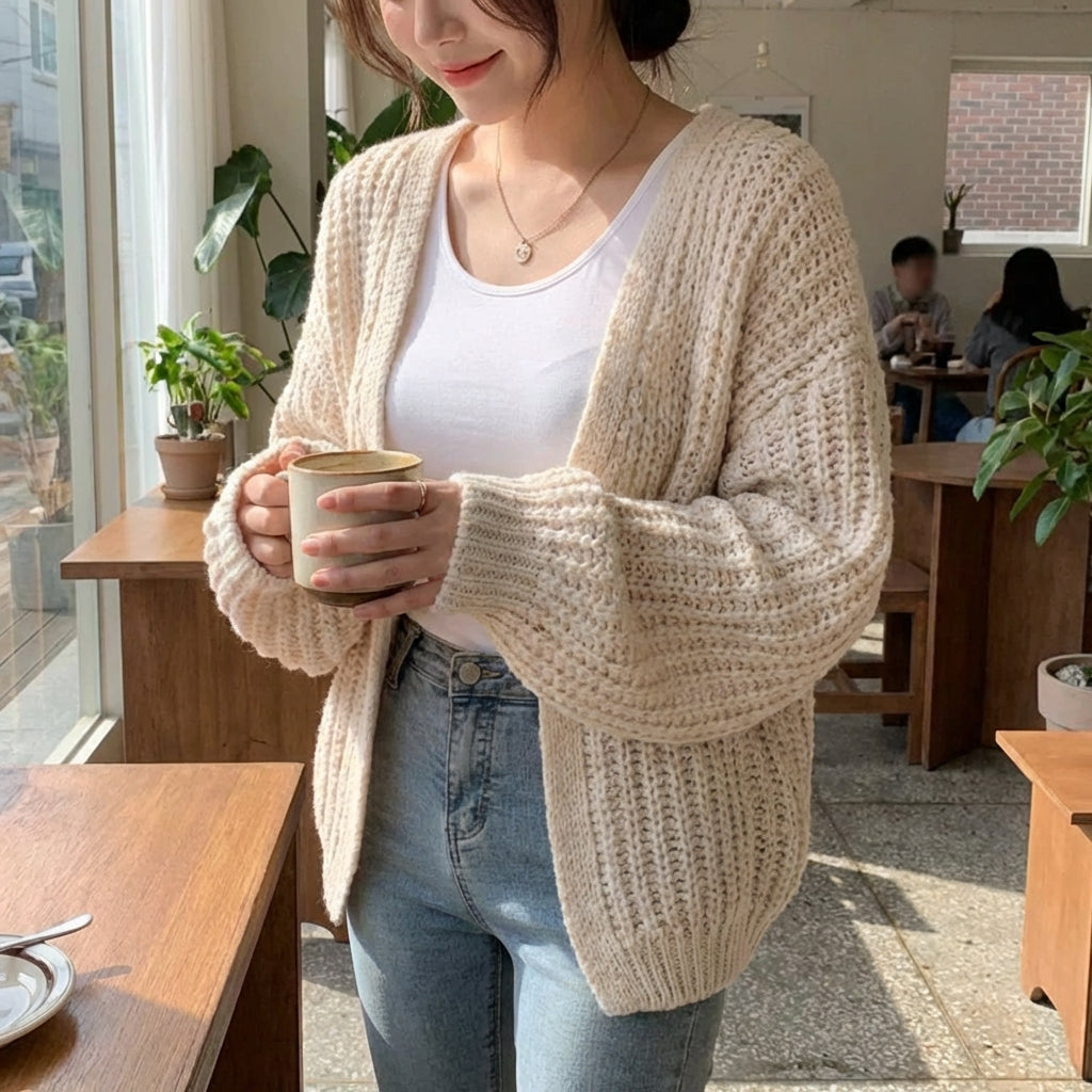 Kurze Poncho-Strickjacke Damen strukturiert entspannt