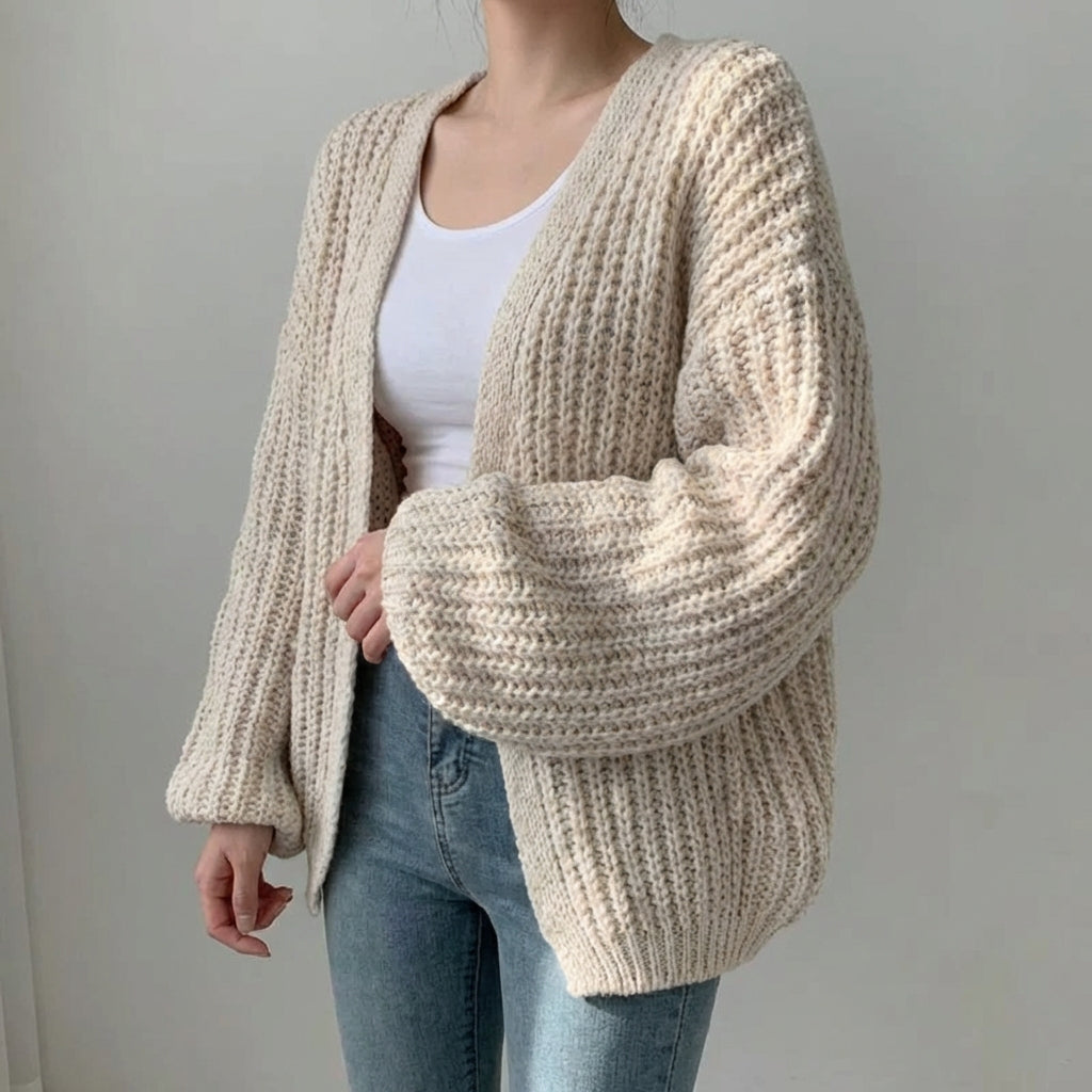 Kurze Poncho-Strickjacke Damen strukturiert entspannt