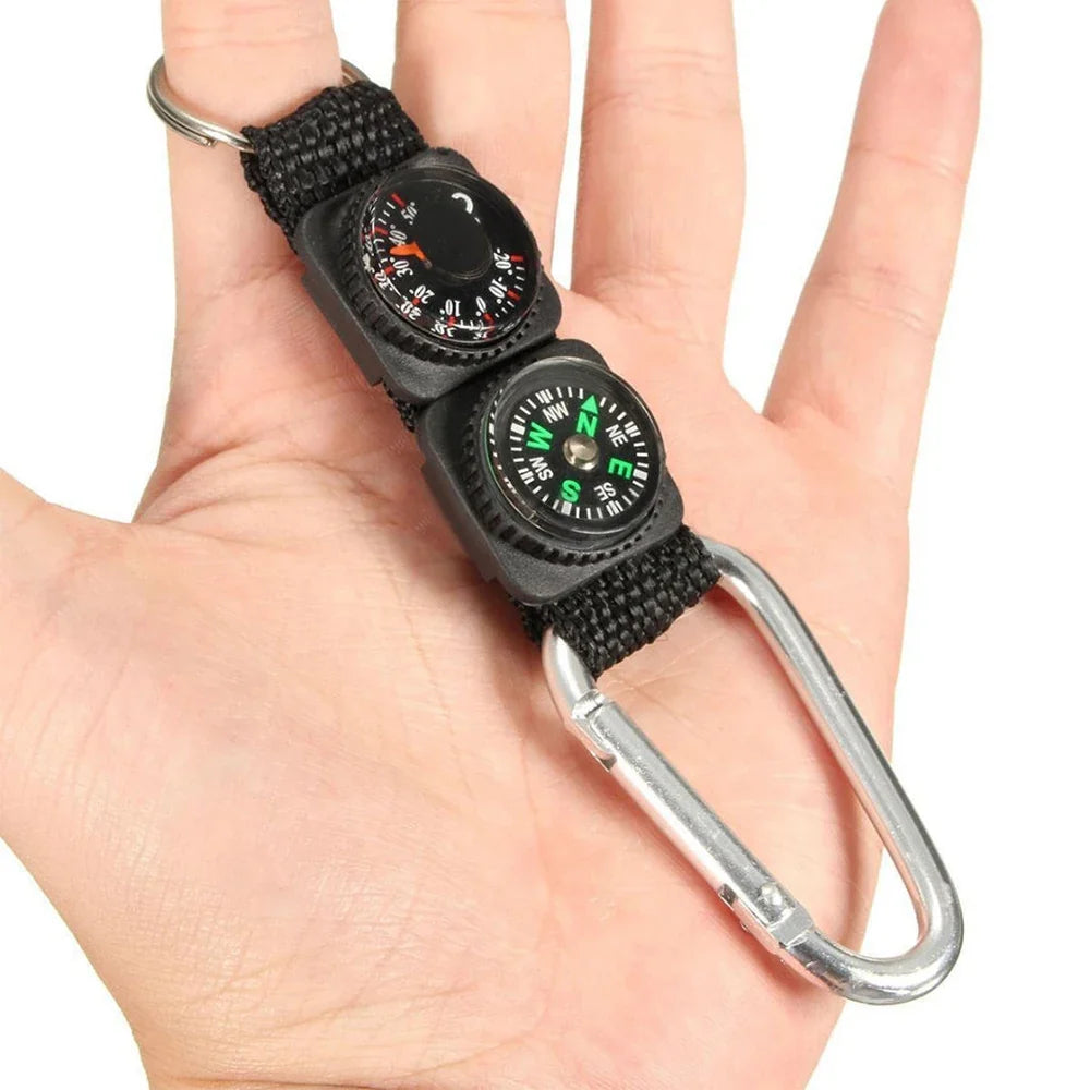 Kompakter Mehrzweck-Schlüsselanhänger mit Kompass und Thermometer