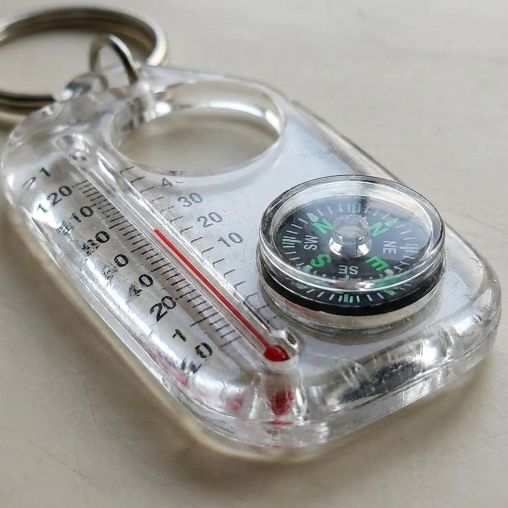 Kompakter Kompass Schlüsselbund mit integriertem Thermometer