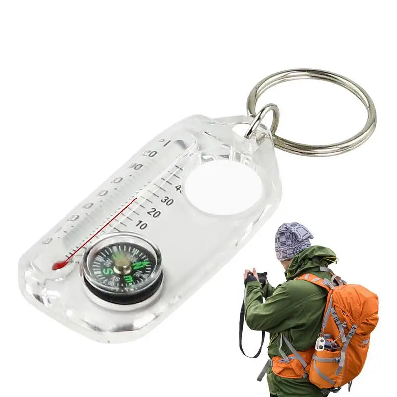 Kompakter Kompass Schlüsselbund mit integriertem Thermometer