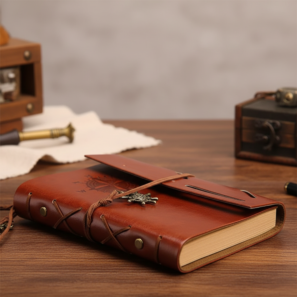 Retro-Reisetagebuch nachfüllbar mit Kompass-Prägung