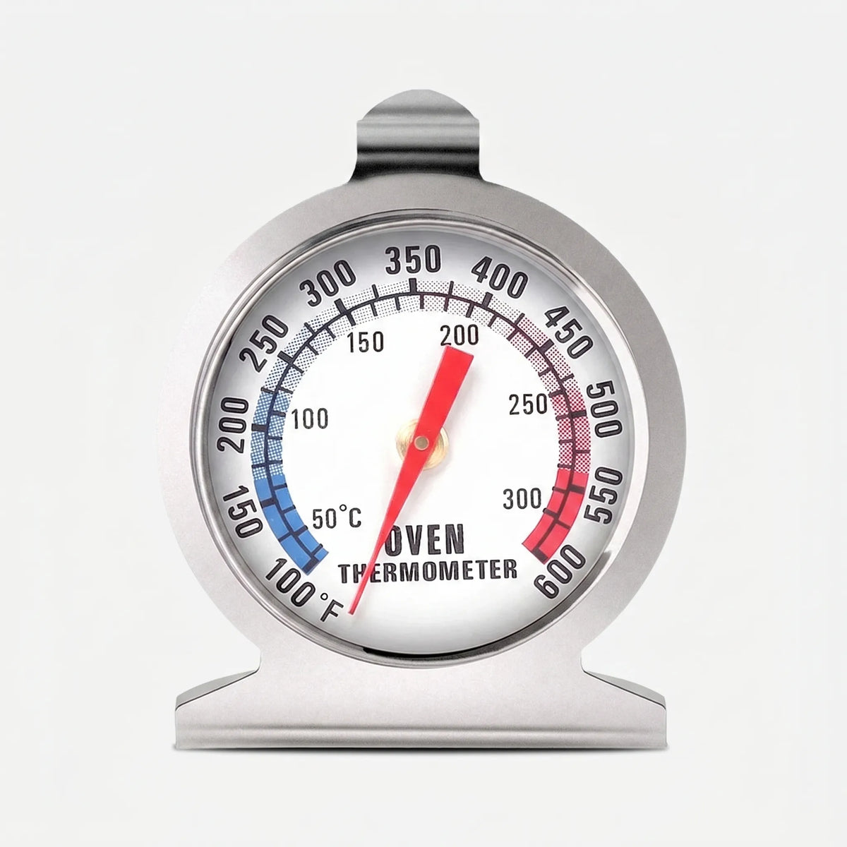 Analoges Ofenthermometer mit farbcodierten Temperaturzonen und breiter Basis