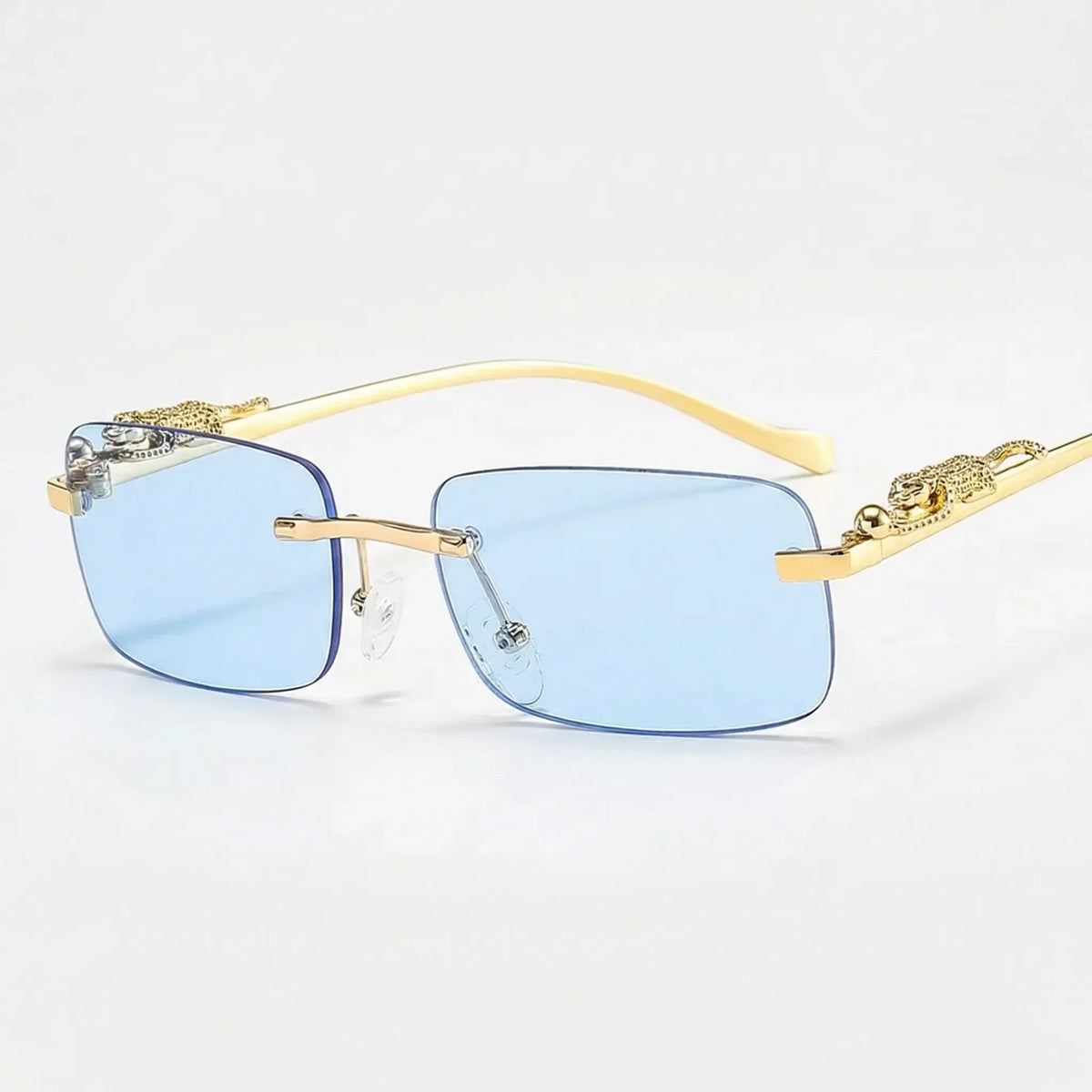 Randlose quadratische Sonnenbrille mit Leoparden-Bügeldetails Goldton