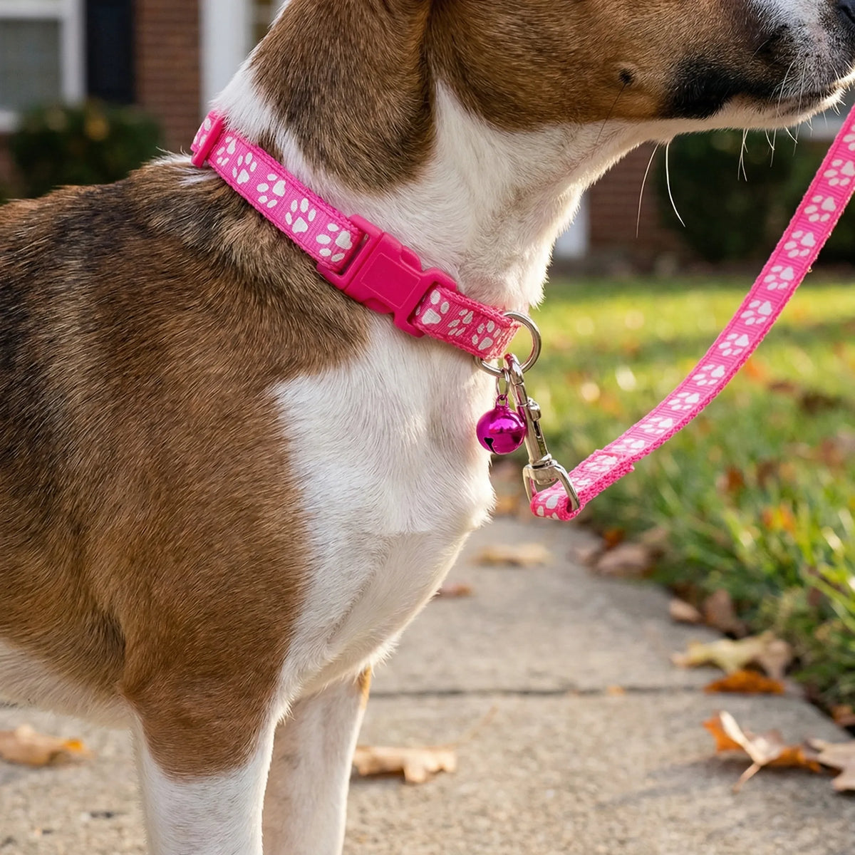 Verstellbares Halsband- und Leinen-Set für kleine Hunde und Katzen mit Pfotenmuster