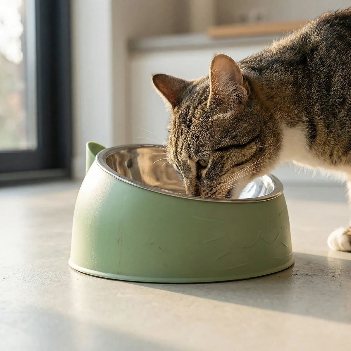 Geneigter Katzenfutternapf aus Edelstahl für Katzen und kleine Hunde
