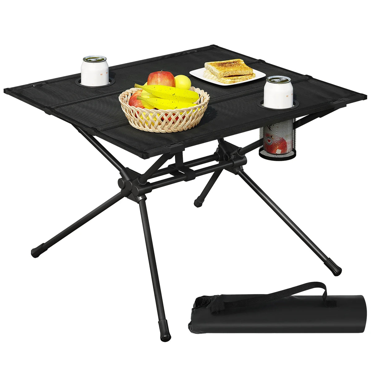 Kompakter Picknick-Klapptisch mit Bechern und Tragetasche