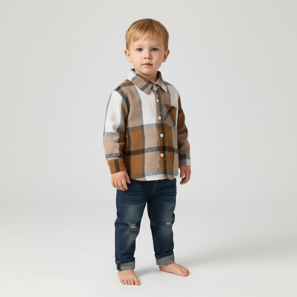 Kleinkinderanzug mit kariertem Flanellhemd und Jeans mit elastischem Bund