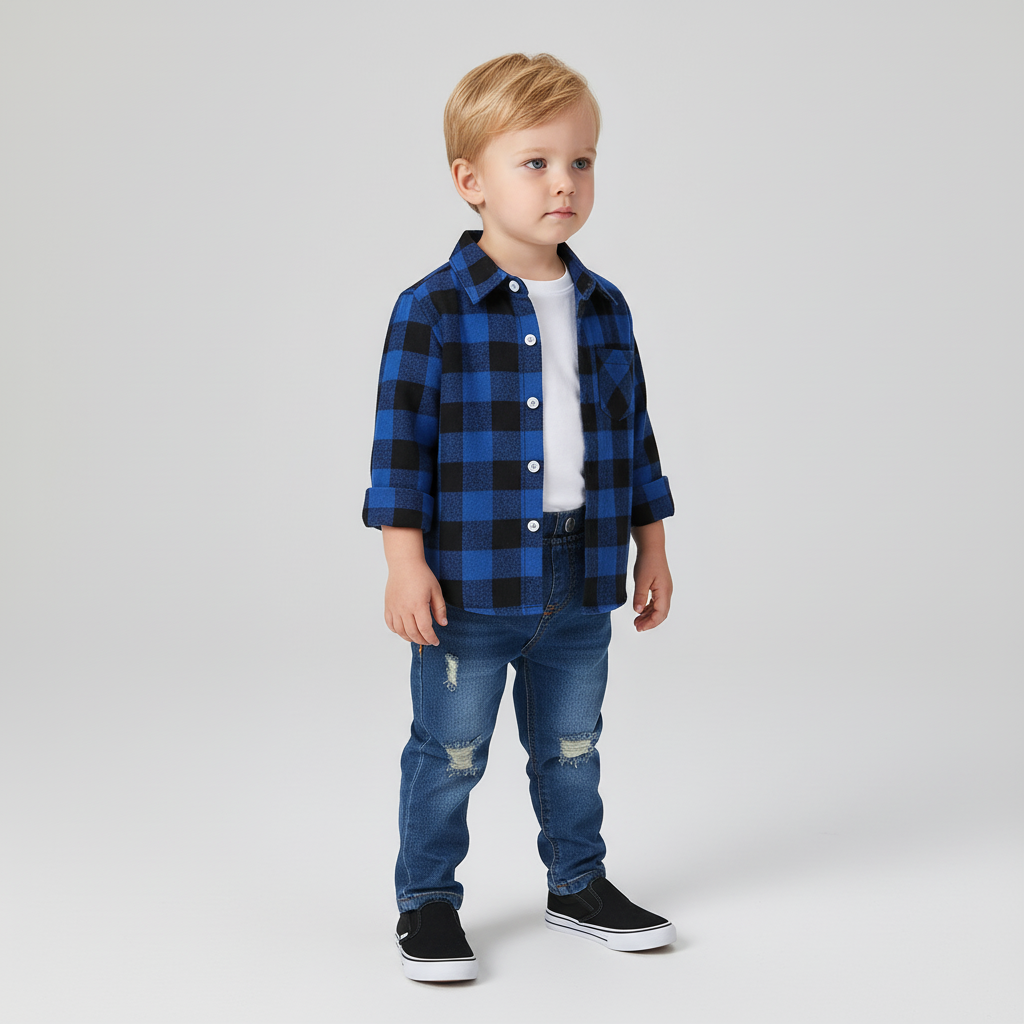 Kleinkinderanzug mit kariertem Flanellhemd und Jeans mit elastischem Bund