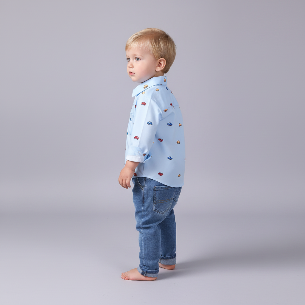 Kleinkinderanzug mit kariertem Flanellhemd und Jeans mit elastischem Bund