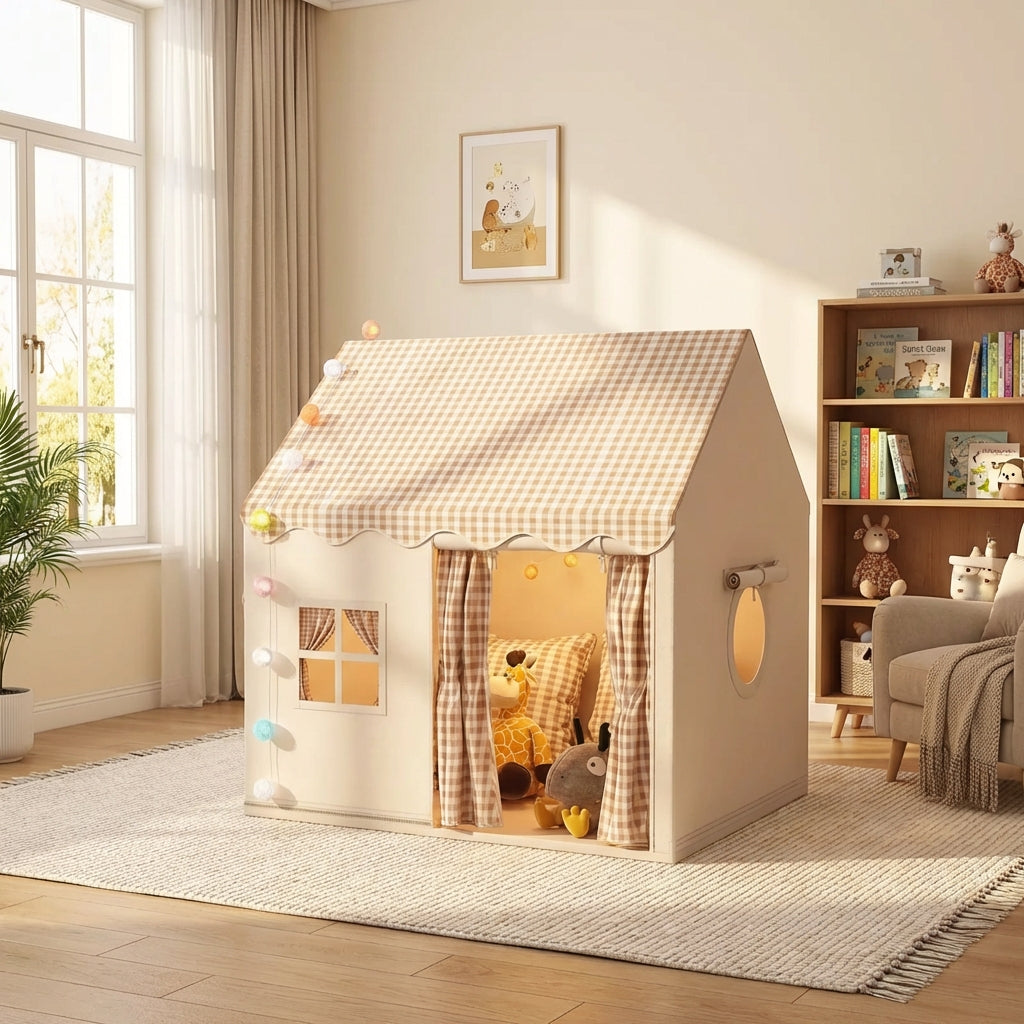 Faltbares Indoor Spielzelt für Kinder mit gemustertem Dach