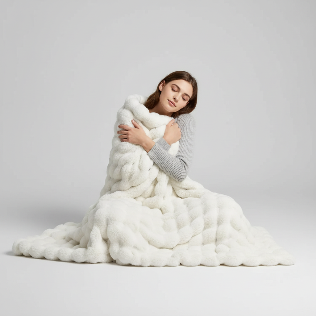 Flauschige Kunstkaninchen-Wurfdecke ultraweich kuschelwarm Strickverarbeitung