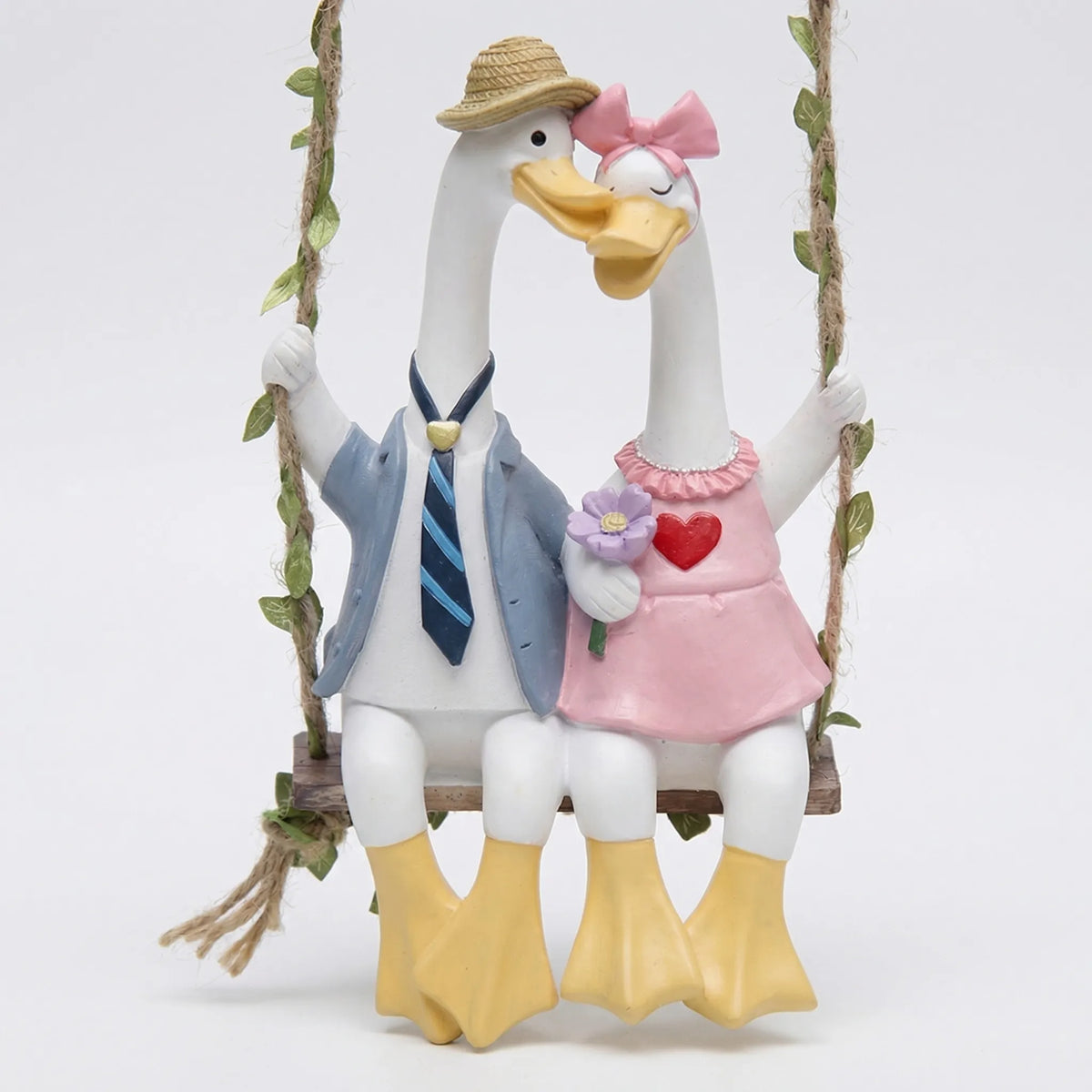 Enten-Paar-Schaukelfigur aus Kunstharz für Garten und Innenraum