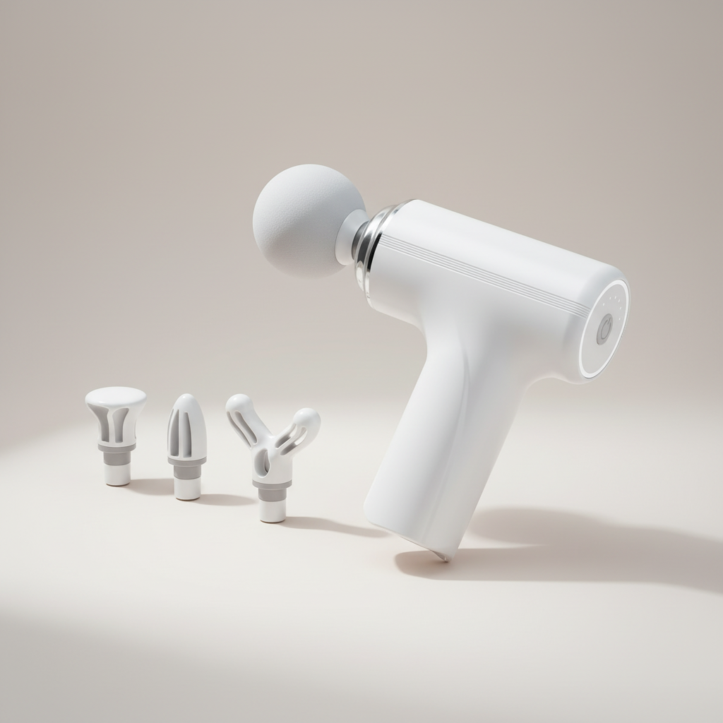 Tragbare kabellose Massagepistole mit vier Aufsätzen und LED-Kontrolle
