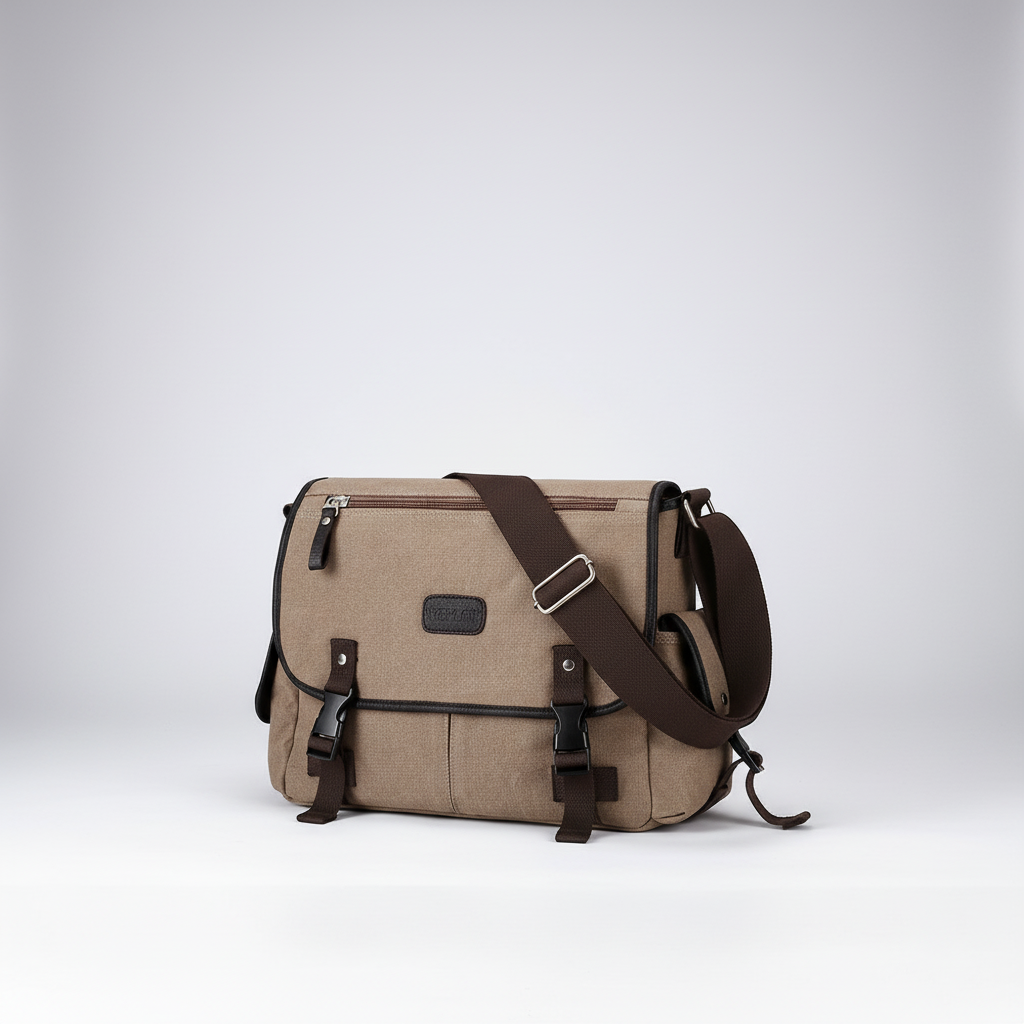 Retro Canvas Messenger-Tasche wasserabweisend mit Laptopfach