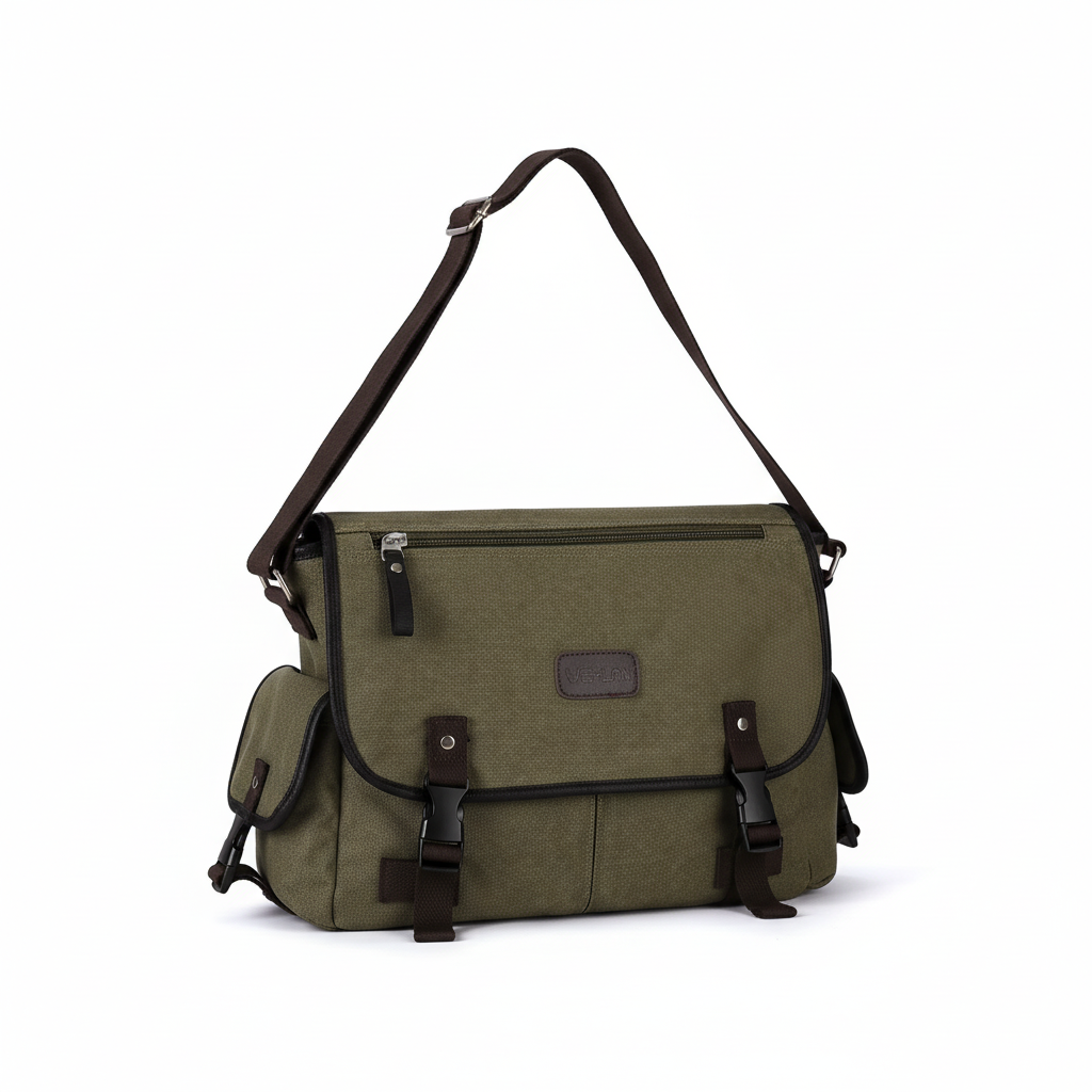 Retro Canvas Messenger-Tasche wasserabweisend mit Laptopfach