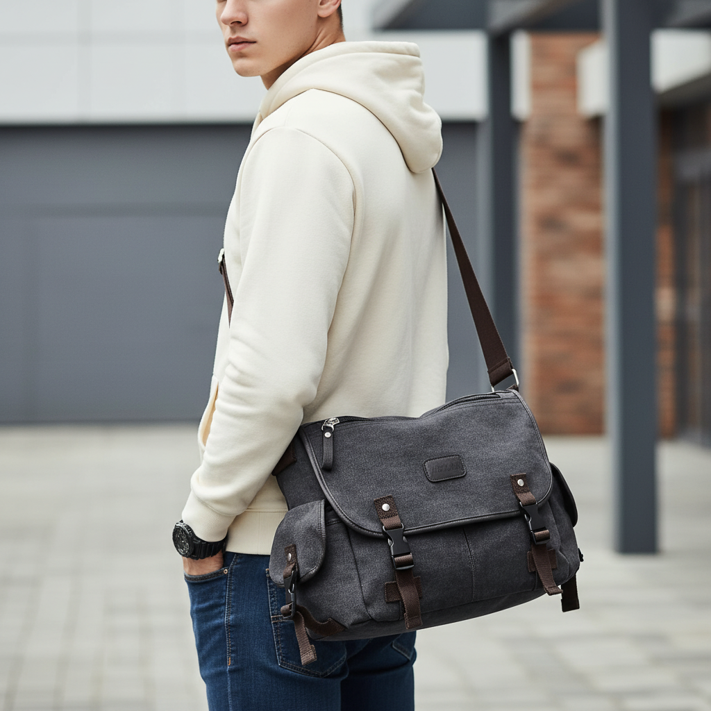 Retro Canvas Messenger-Tasche wasserabweisend mit Laptopfach