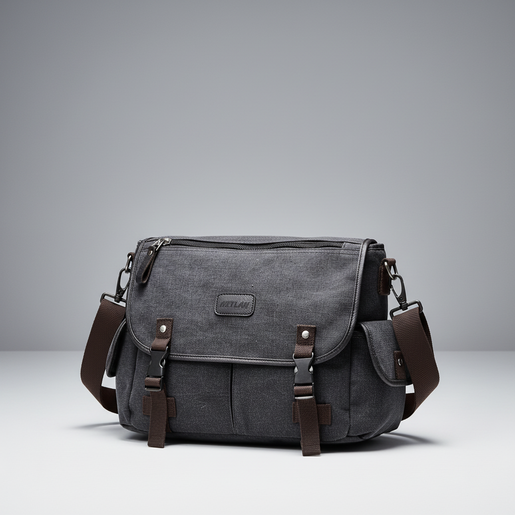 Retro Canvas Messenger-Tasche wasserabweisend mit Laptopfach