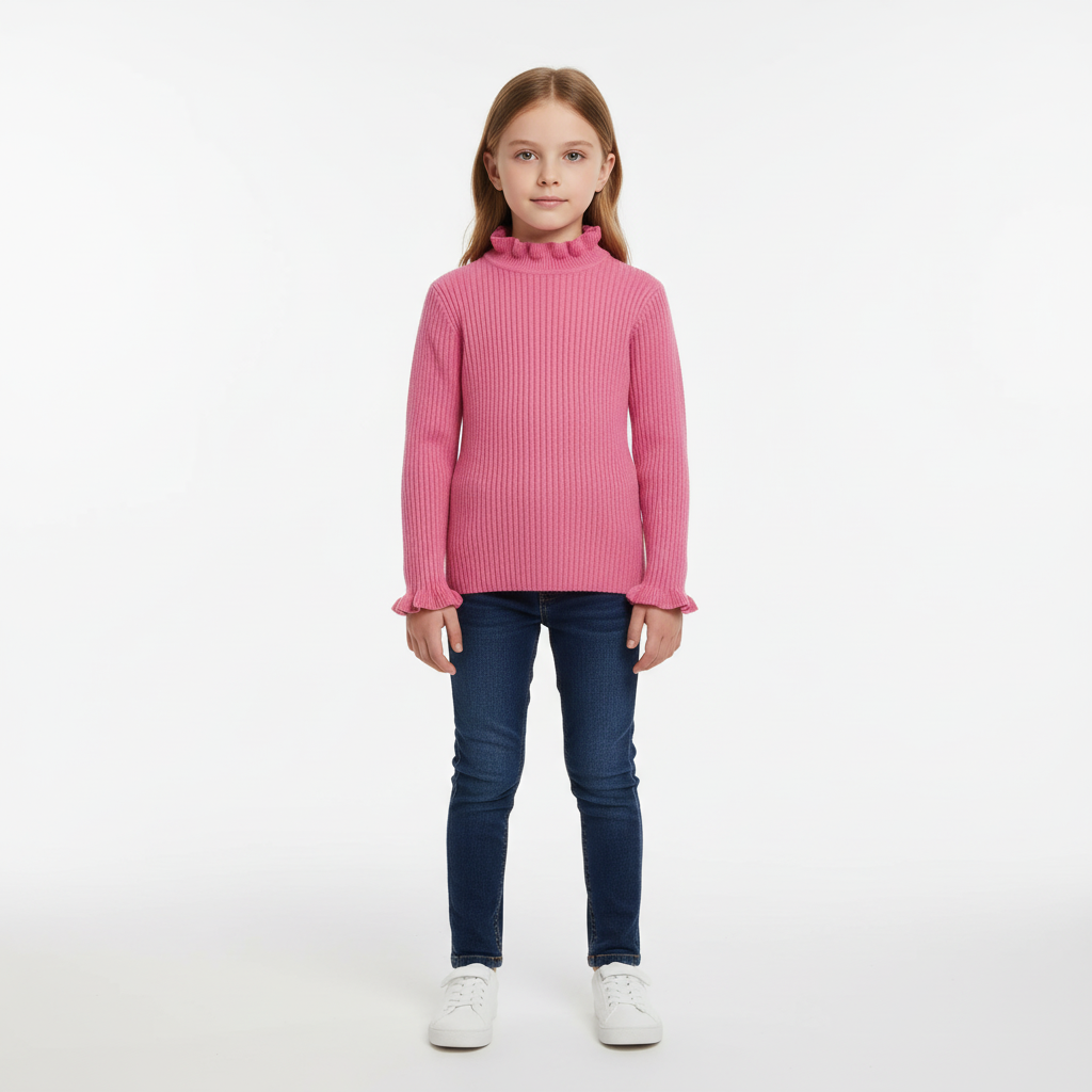 Kinder Rippstrick-Pullover mit Rollkragen Baumwolle warm Kleinkin