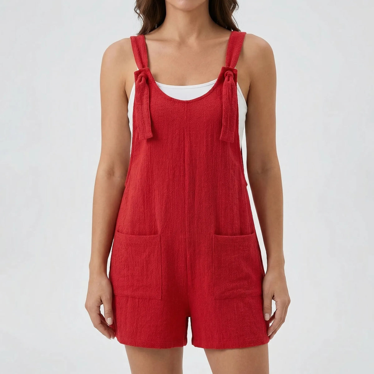 Weites-Bein-Jumpsuit ärmellos Schnürdetail Seitentaschen Sommer