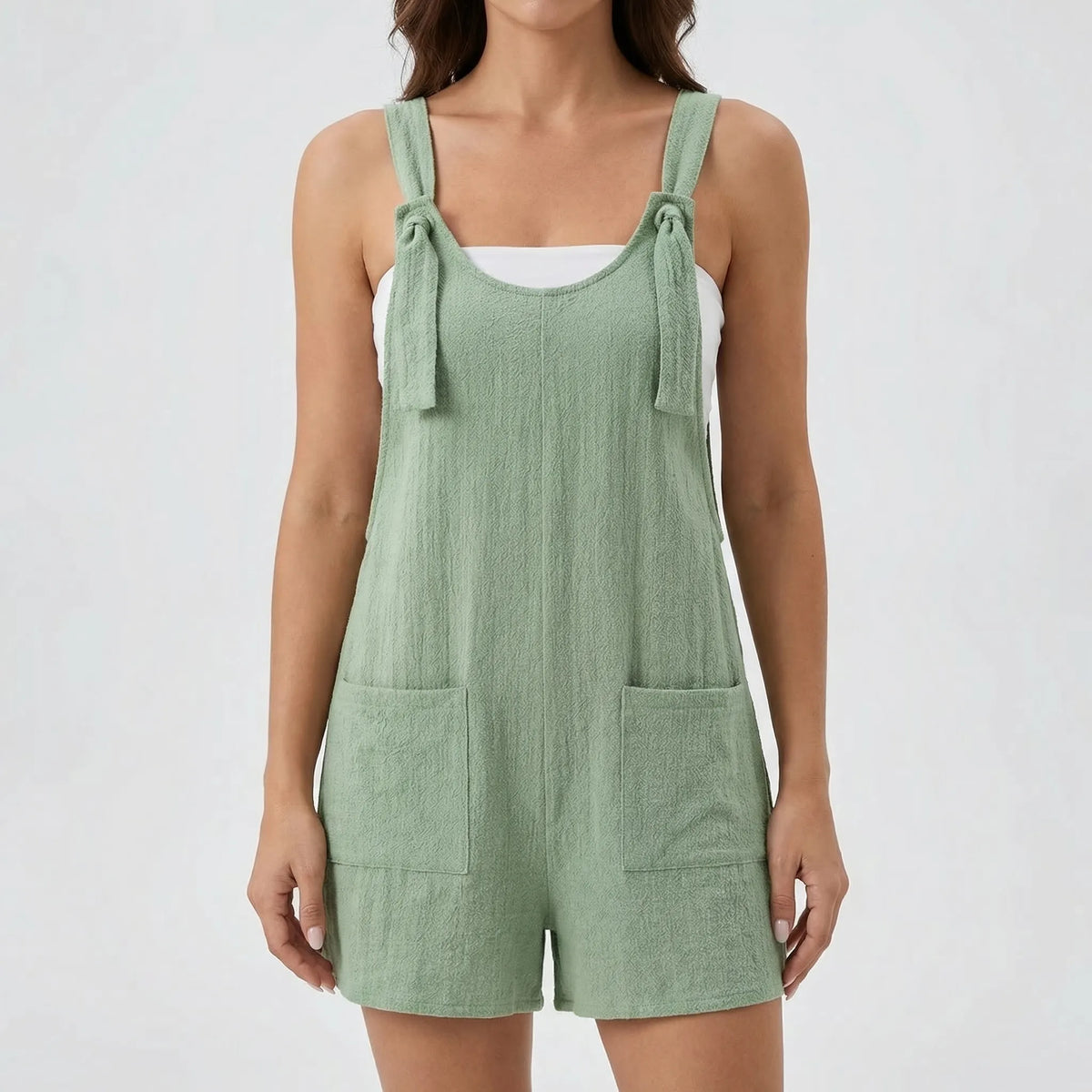 Weites-Bein-Jumpsuit ärmellos Schnürdetail Seitentaschen Sommer