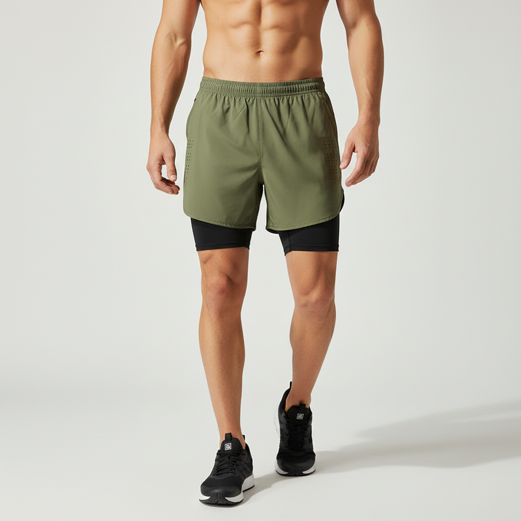 Zweilagige Herren Laufshorts schnelltrocknend mit Reissverschlusstasche und Reflektoren