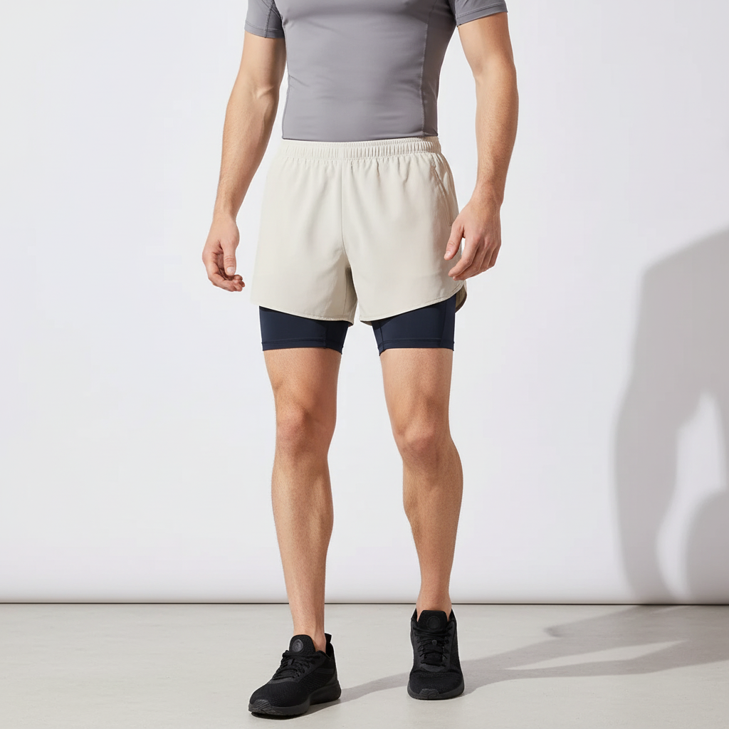 Zweilagige Herren Laufshorts schnelltrocknend mit Reissverschlusstasche und Reflektoren