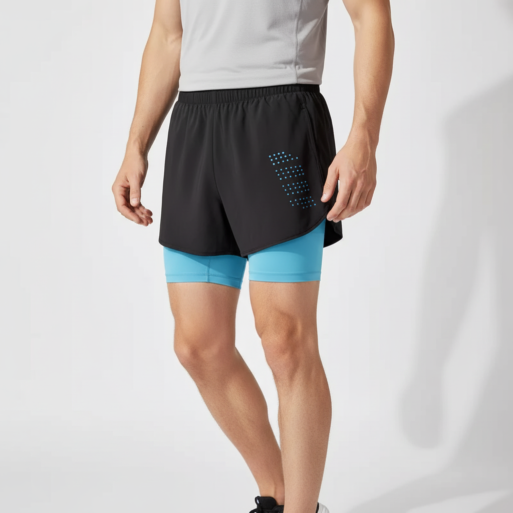 Zweilagige Herren Laufshorts schnelltrocknend mit Reissverschlusstasche und Reflektoren