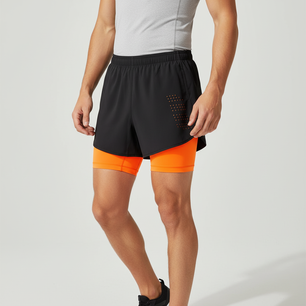 Zweilagige Herren Laufshorts schnelltrocknend mit Reissverschlusstasche und Reflektoren
