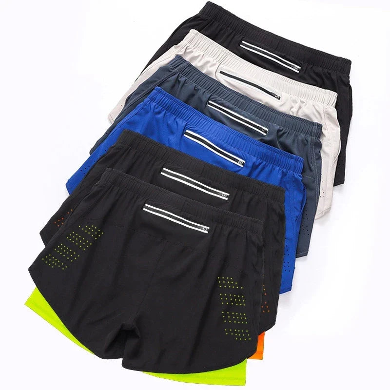 Zweilagige Herren Laufshorts schnelltrocknend mit Reissverschlusstasche und Reflektoren