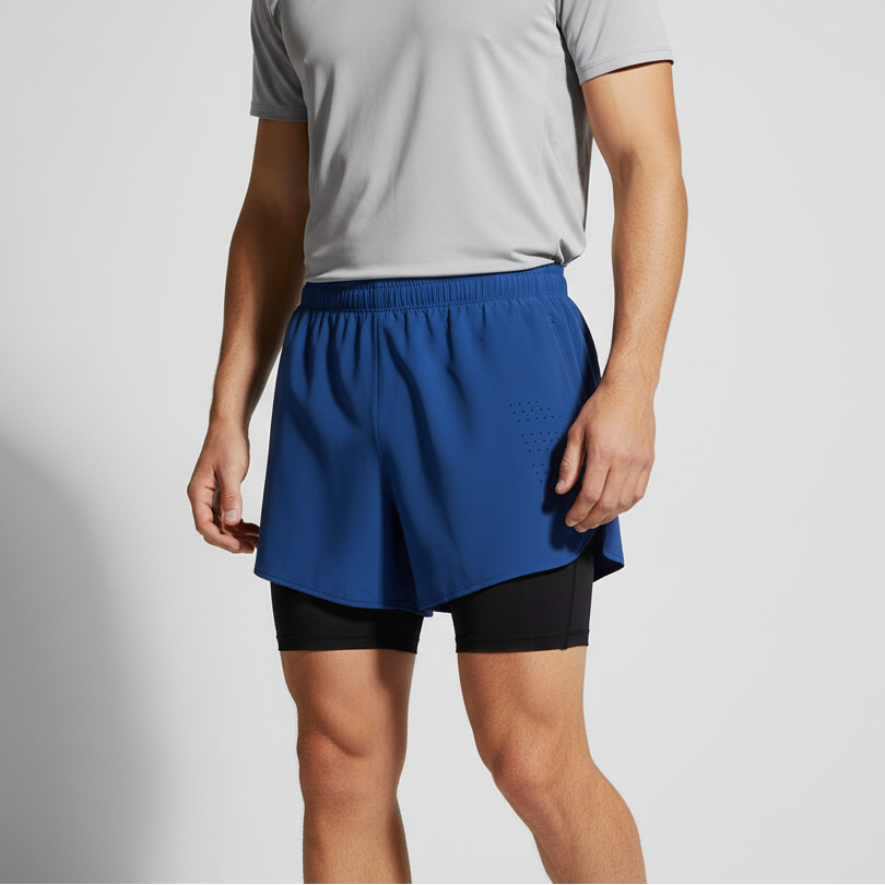 Zweilagige Herren Laufshorts schnelltrocknend mit Reissverschlusstasche und Reflektoren