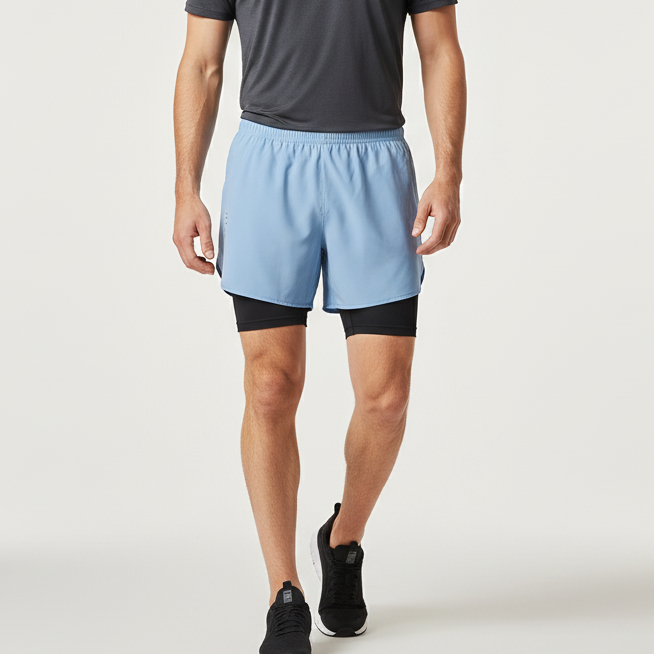 Zweilagige Herren Laufshorts schnelltrocknend mit Reissverschlusstasche und Reflektoren