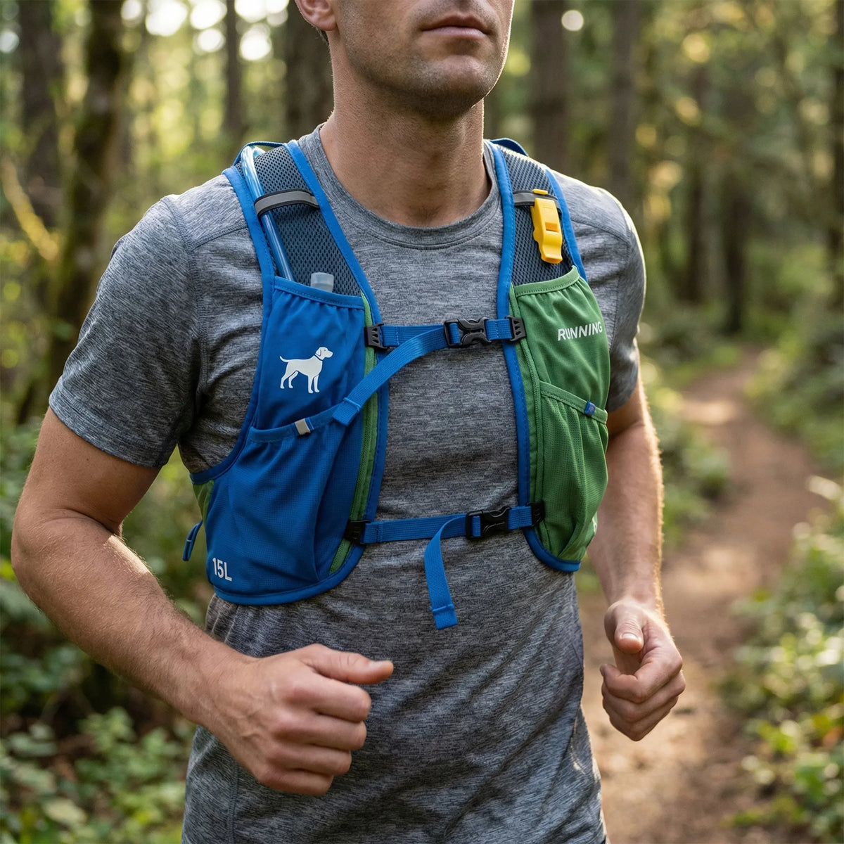 Leichter 15L-Trailrunning-Westen-Rucksack mit Mesh-Paneelen und reflektiven Streifen