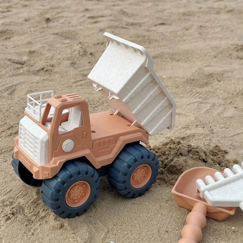 Sandspielzeug-Set für Kinder mit Bagger, Kran und Meerestier-Förmchen