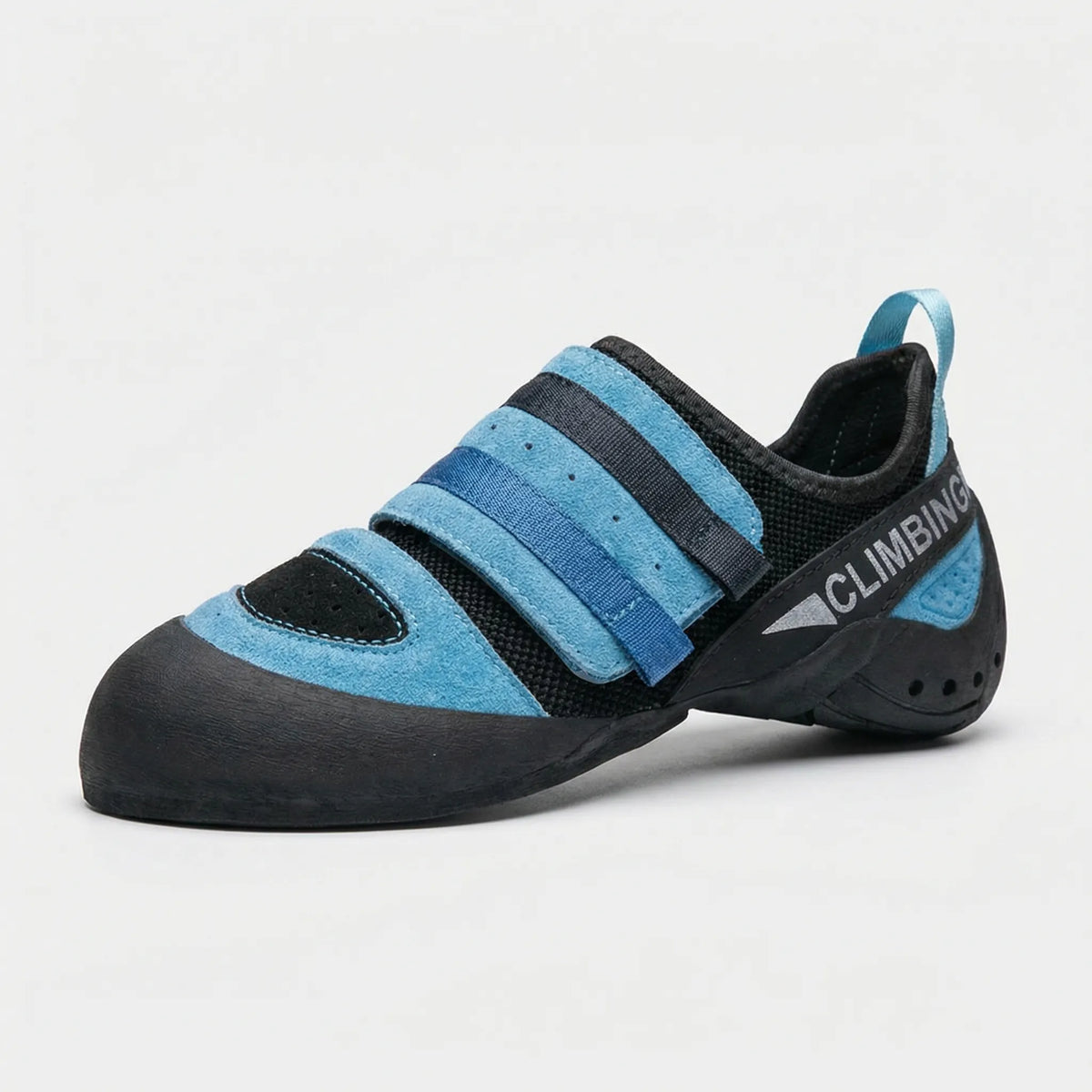 Anfänger-Kletterschuh mit Klettverschluss, flache Gummisohle und atmungsaktivem Mesh
