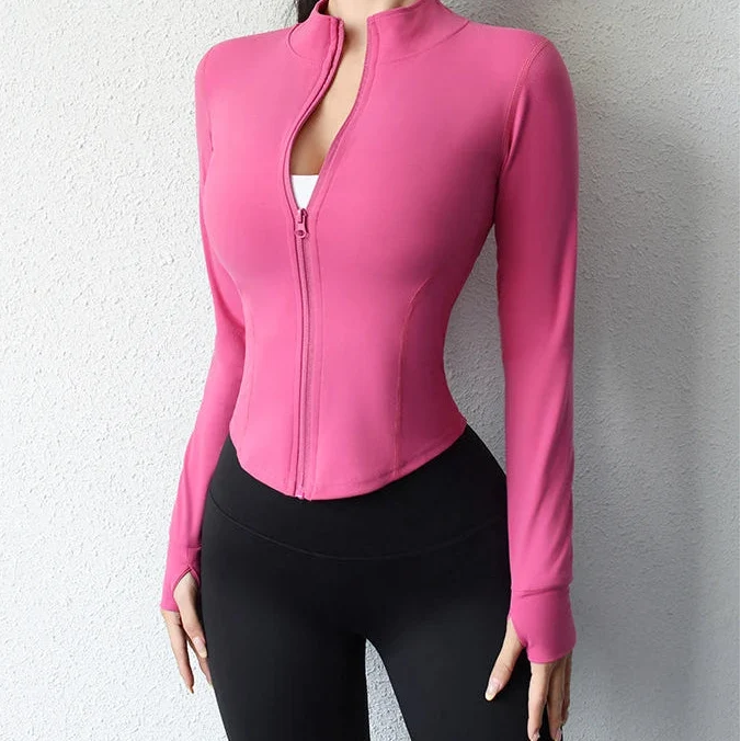 Kurze Yoga-Jacke Damen formend elastisch hoher Ausschnitt