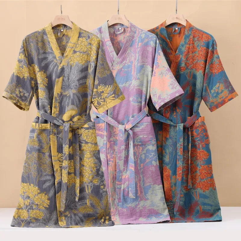 Leichter Kimono-Bademantel Kurzarm atmungsaktiv Knielänge