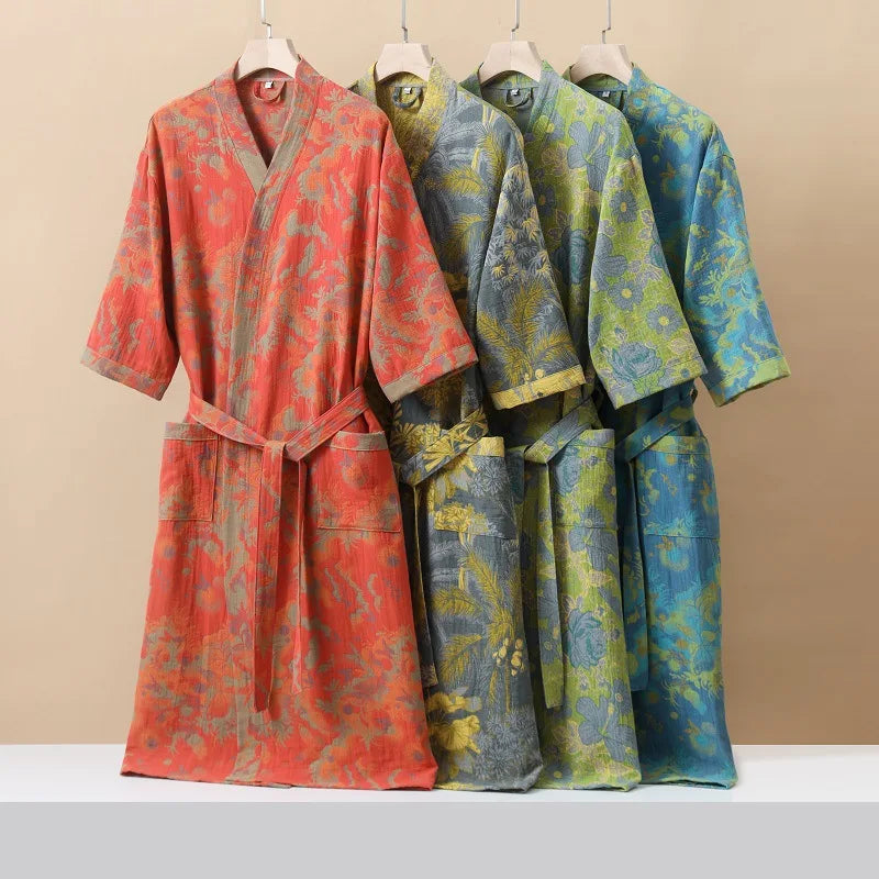Leichter Kimono-Bademantel Kurzarm atmungsaktiv Knielänge