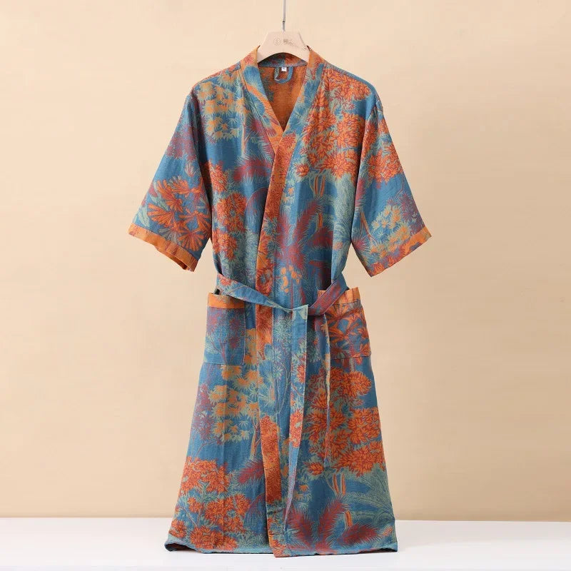 Leichter Kimono-Bademantel Kurzarm atmungsaktiv Knielänge
