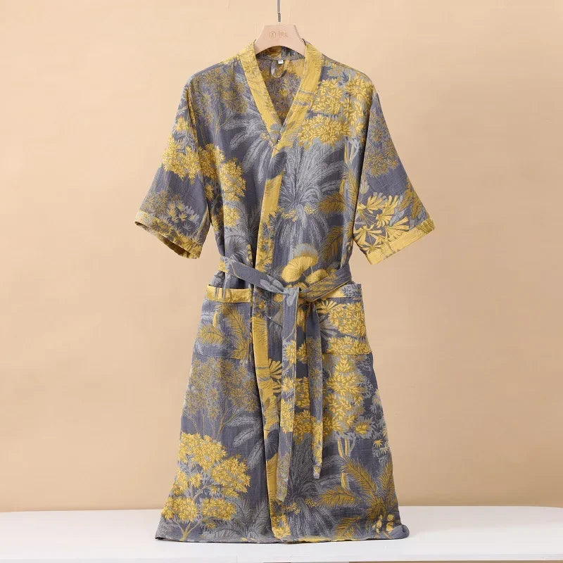 Leichter Kimono-Bademantel Kurzarm atmungsaktiv Knielänge