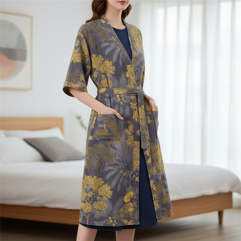 Leichter Kimono-Bademantel Kurzarm atmungsaktiv Knielänge