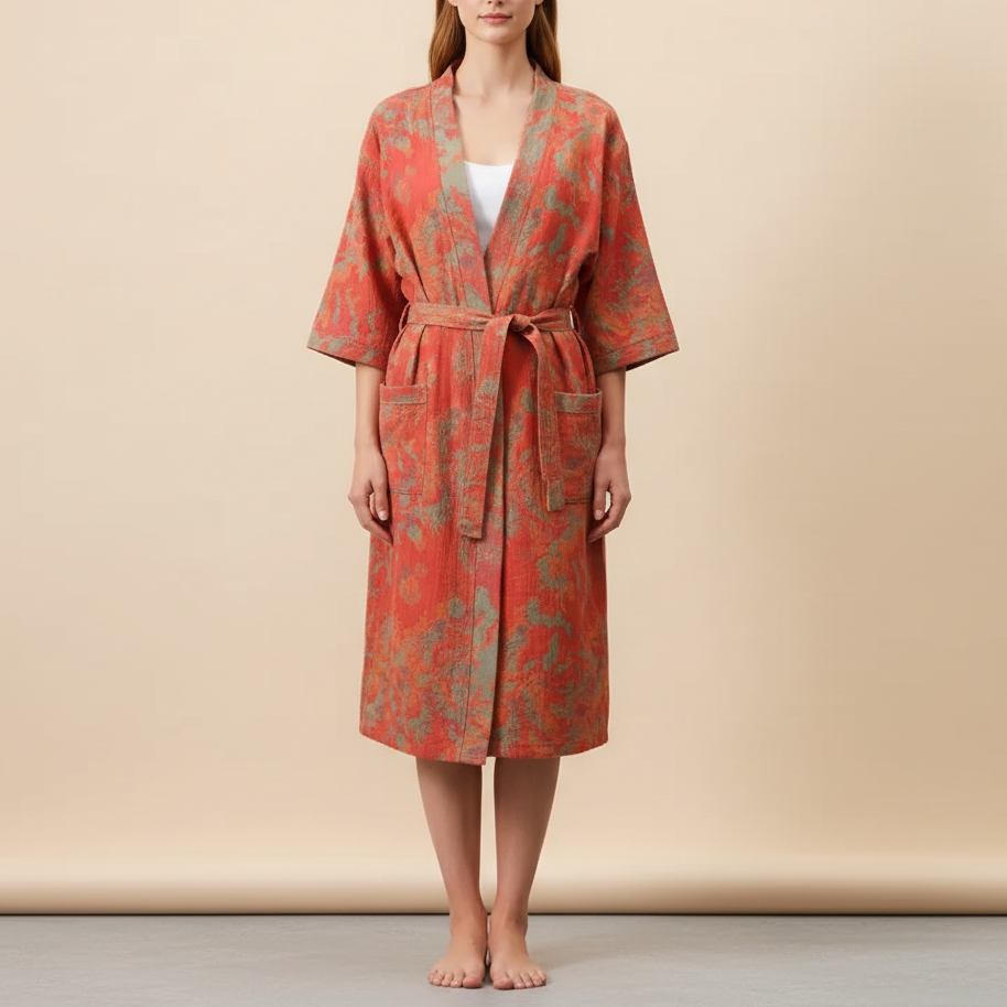 Leichter Kimono-Bademantel Kurzarm atmungsaktiv Knielänge