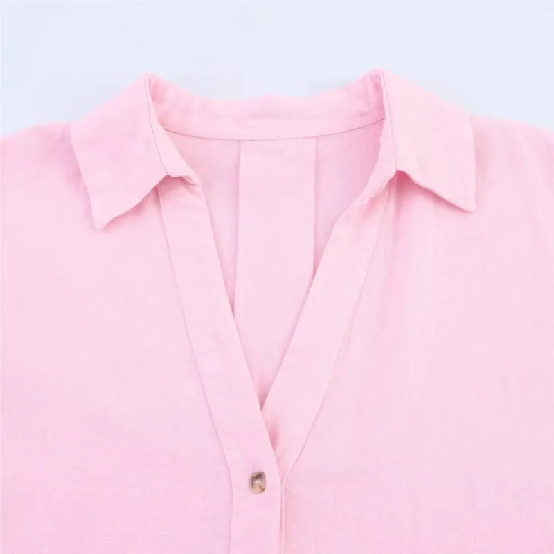 Bluse mit weiten Ärmeln und asymmetrischem Saum Johnny-Kragen Knopfleiste