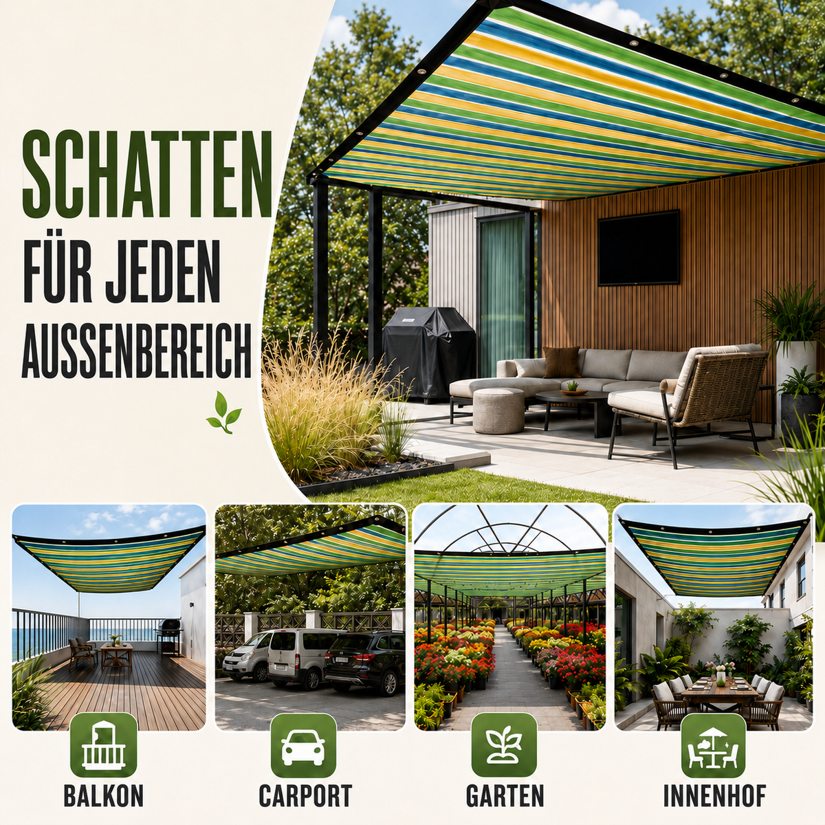 Camp Basel | ShadeLoom Gestreiftes Outdoor-Sonnenschutznetz